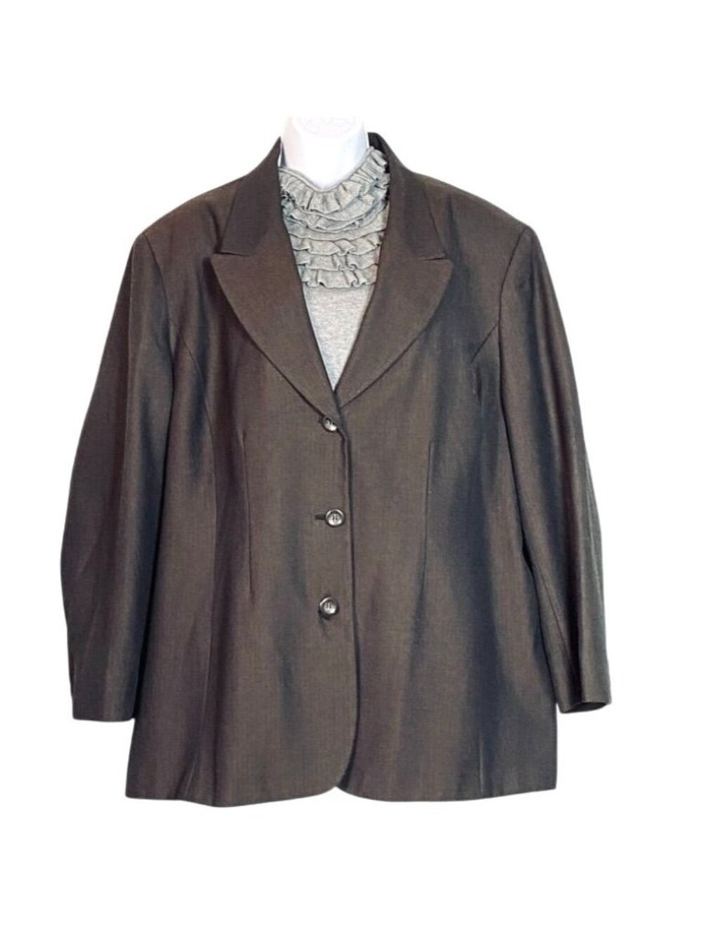 Maggie Barnes Womens Plus Size 28W Brown Herringbone Tailored Blazer 3-Button